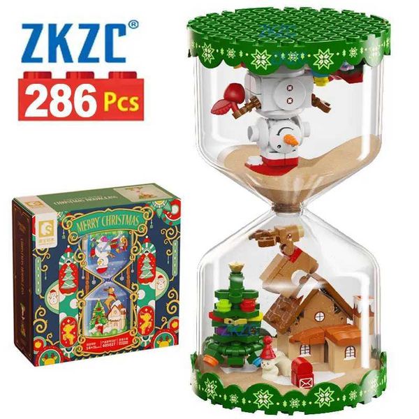 Christmas Toy Supplies 286PCS Chrismas Winter House Building Blocks Plastic Flow Sand Clock Mdoel Kit Set Decor Bricks Toys for s Xmas Gift