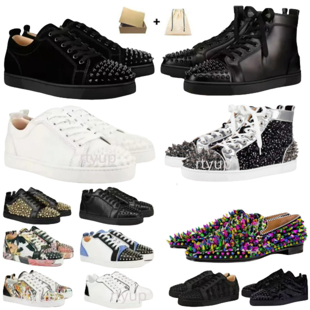 red Bottomshoes Men Designer Hig Mens Casual Glitter Grey Rivets Leather Suede Camo Green Women Fashion Spikes Office Career Wedding Trainers Sneake