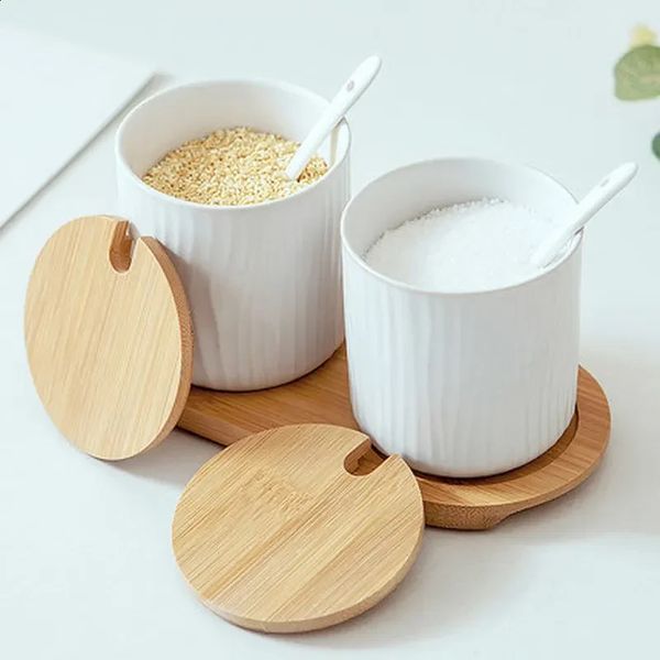 Jarra nórdica de tempero de cerâmica com lid colher salt shaker açucareiro organizador de garrafa de cozinha em casa conjunto de armazenamen