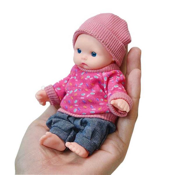 Reborn Baby Dolls Finished Mini Doll 12cm Clothes Education Toy Simulated Baby Reborn Toddler Kit Boy and Girl Blue EyeCL240712