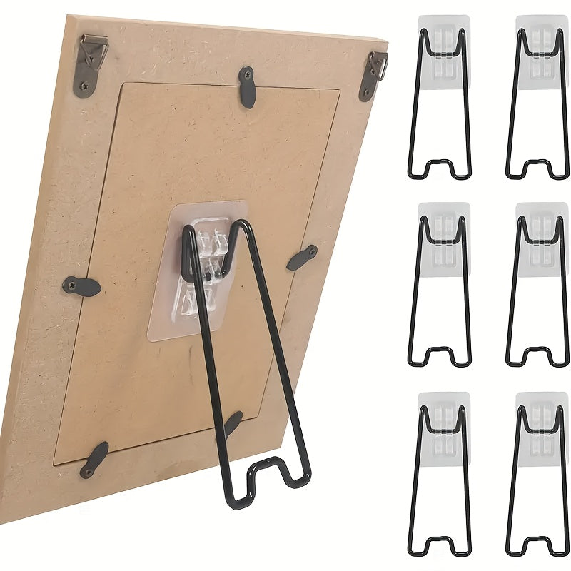 TEMU 6pcs Stainless Steel Photo Album Holders - Heavy Duty Metal Picture Display Stands With Secure Clips, Sleek Black Finish For Home Decor, Office,