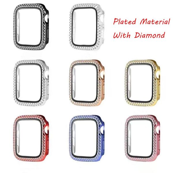 Diamond Watch Case with Film Screen Protector for Apple iWatch Series 5-4-3-2-1 Full Coverage Cases 38 40 42 44mm including Retail Color Pac