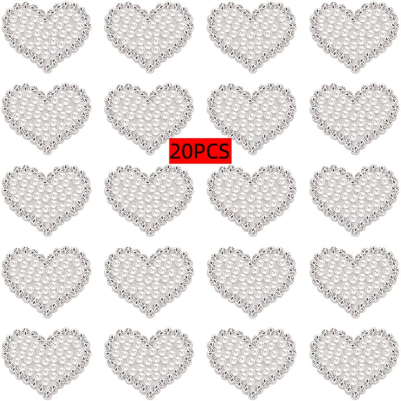 TEMU A Set Of 12-20pcs Sparkling Heart-shaped Patches - Diy White Embroidery, Ironing, Decals, Holiday Wedding Dressing Supplies For Clothes, Shoes,