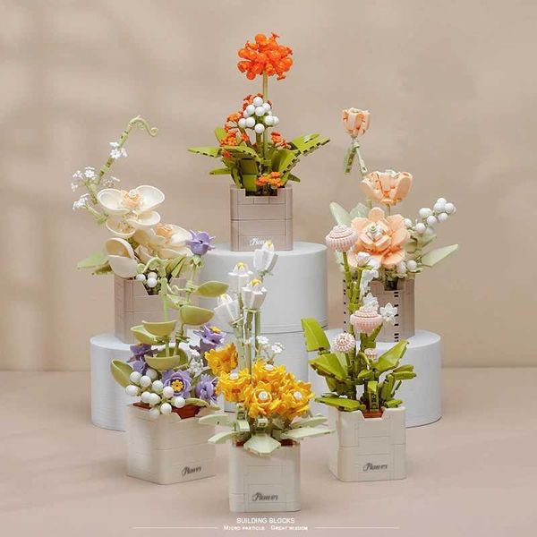 Blocks Rose Orchid Building Flower Bonsai Bouquet Model Bricks Bricks Criança Educação DIY Toys adultos Presentes românticos H241107 Y250117