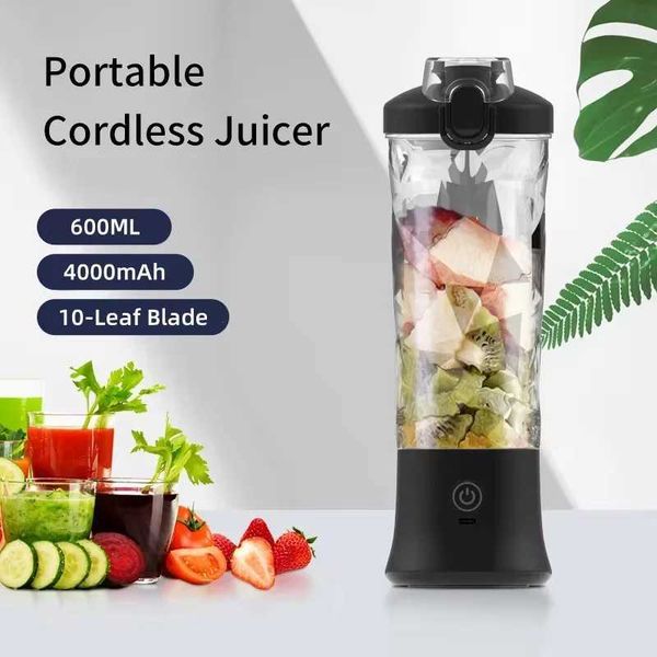 Juicers 2024 New Portable Rechargeable Juice Cup 600ML Capacity 10-Blade Fast Mixing Cup Dual Purpose Indoor and Outdoor Fruit Machine J2411
