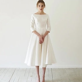 Rétro Vintage 1950s Mini robe Petite robe blanche Mariée Femme Couleur Pleine Trapèze Mascarade Mariage Enterrement de Vie de Jeune Fille Fête de fille célibat