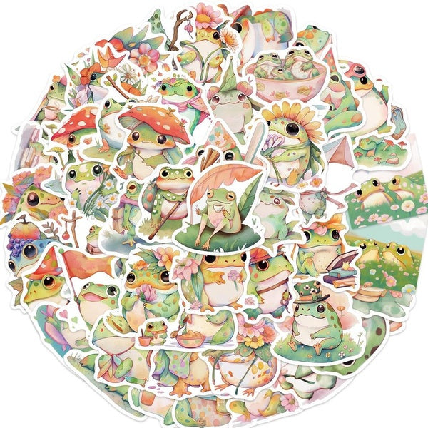 10-50pcs Cartoon Colorful Frog Stickers Vinyl Waterproof Stickers for DIY Luggage Laptop Skateboard Motorcycle Bicycle Stickers