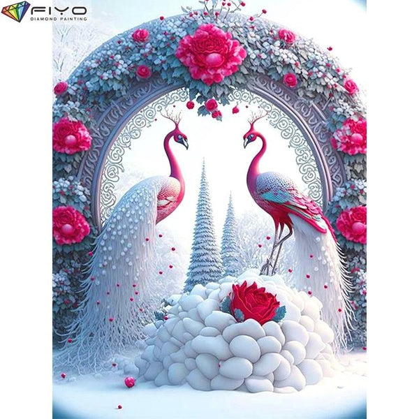 FIYO Peacock DIY 5D Diamond Painting Full Drill with Number Kits Home and Kitchen Fashion Cross Stitch Embroidery Paintings Canvas Pictures Wall Deco