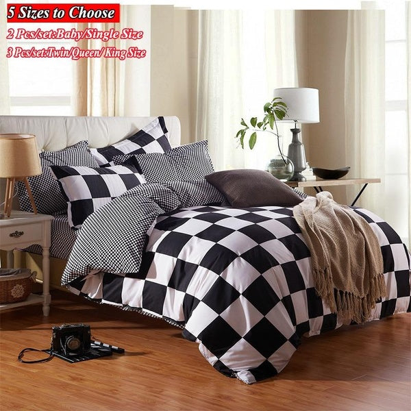 Black White Lattice Pattern Printed Black Bedding Set Hot Fashion Bedclothes Queen for Home Bedding King Size Duvet Cover Set with Pillowcases 2-3Pcs