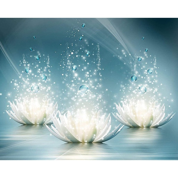 DIY 5D Diamond Painting Plant Three Lotus Full Drill with Number Kits Home and Kitchen Fashion Crystal Rhinestone Cross Stitch Embroidery Paintings C