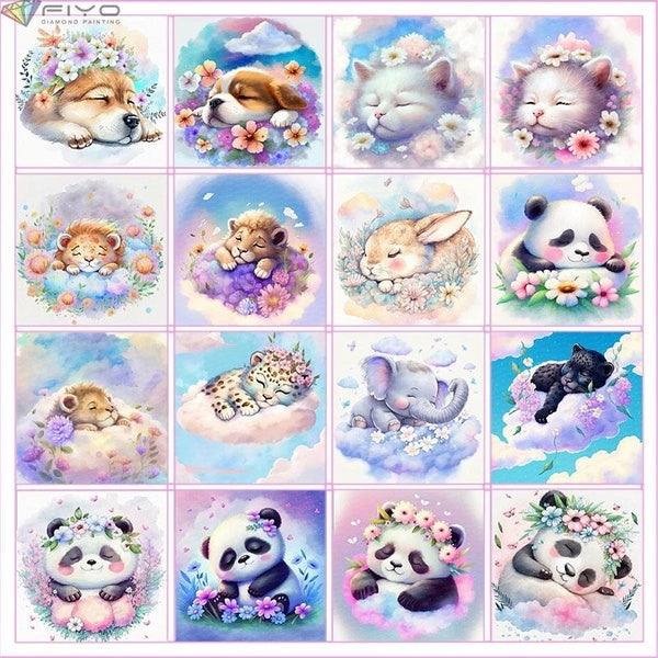 FIYO Cartoon Animals DIY 5D Diamond Painting Full Drill with Number Kits Home and Kitchen Fashion Mosaic Diamond Painting Canvas Wall Decoration Gift
