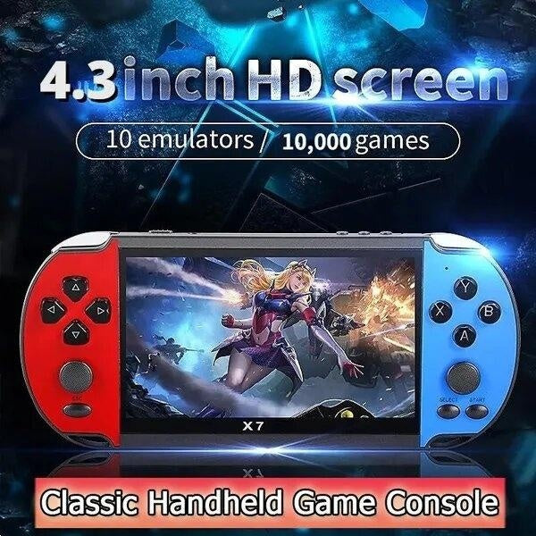 X7 Game Console 4.3Inch LCD Color Screen Handheld Built-in 8GB Retro Game Host Machine For Gaming Lovers Gift