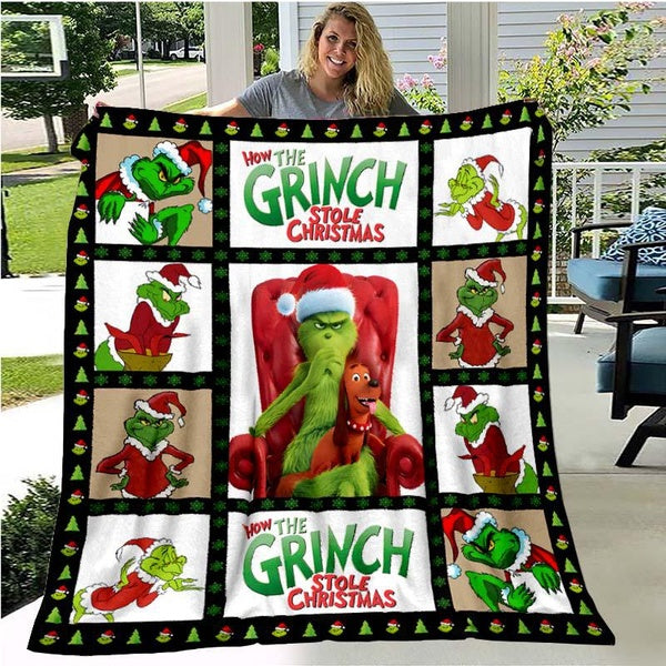 Cartoon Grinch Pattern Throw Blanket Couch Quilt Cover Travel Bedding Outlet Throw Blanket Flannel Blanket Bedspread