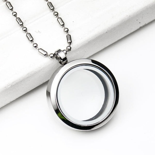 1pc Round Glass Place Photo Box Circular Photo Frame Stainless Steel Necklace Pendant Smooth Transparent Box Jewelry Gift