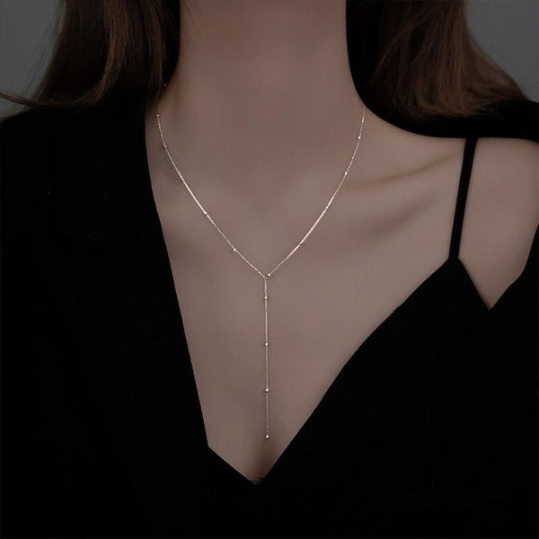 Minimalist Round Bead Tassel Necklaces for Women Temperament Silver Color Clavicle Chains Choker Simple Jewelry Collares