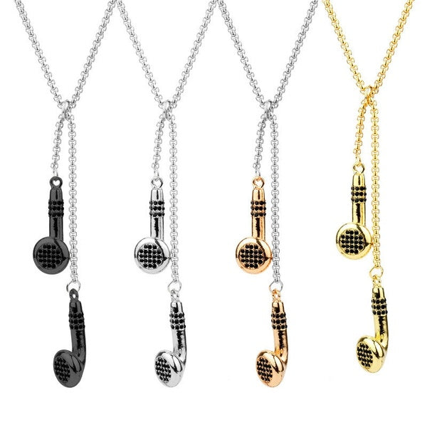 1 PC Men's Jewelry Necklace Hip Hop Music Headphones Pendant Necklace Cool Gift Men's Long Necklace