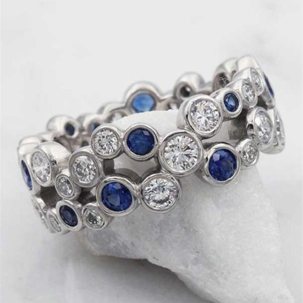 Trendy 925 Sterling Inlay White Blue Sapphire Rings pour les femmes Daily Casual Party Ring Jewelry