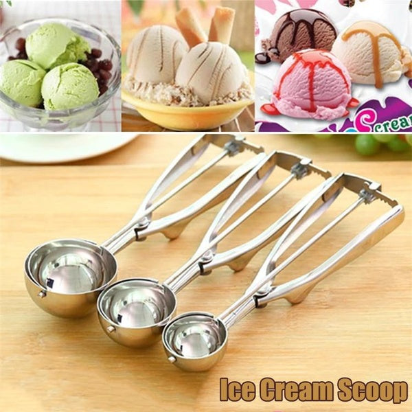 NEW Stainless Steel Ice Cream Spoon Spring Trigger Mashed Potato Cookie Scoop Kitchen Tool