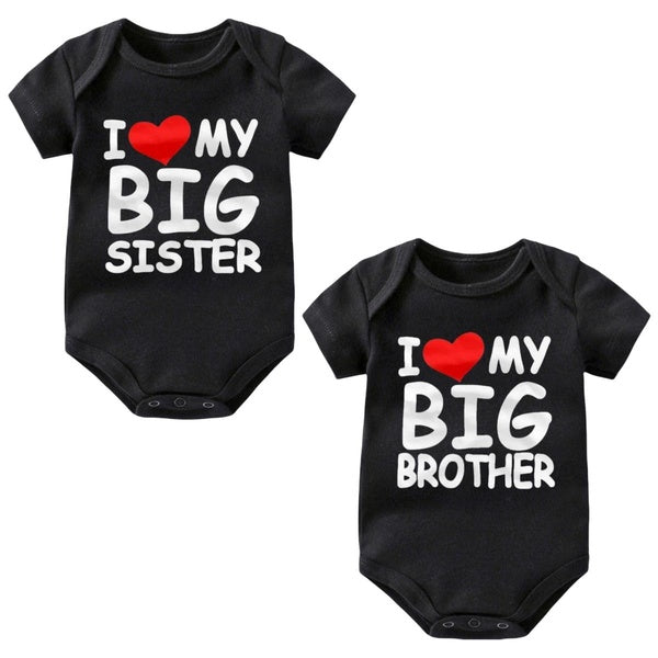 Brother & Sister Baby Onesie I Love My Big Brother- I Love My Big Sister,Cute Baby Bodysuit for Boys Girls,Creeper Infant One-piece,Funny Novelty Short