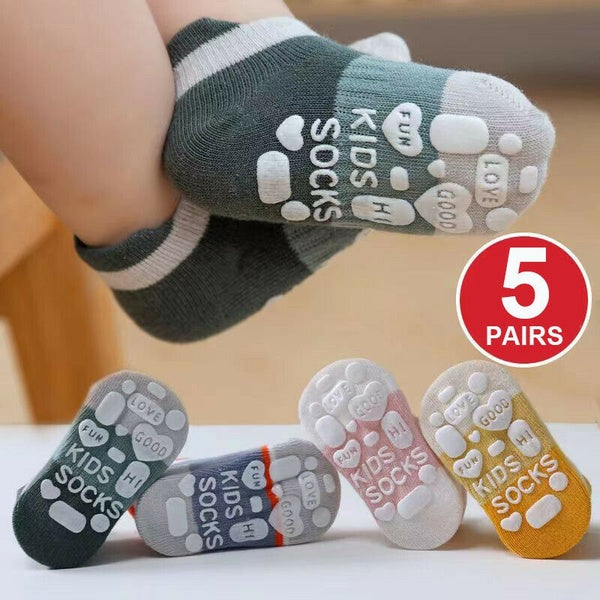 5 Pairs Anti-slip Non Skid Baby Floor Socks Kids Boys Girls Toddler Ankle Socks