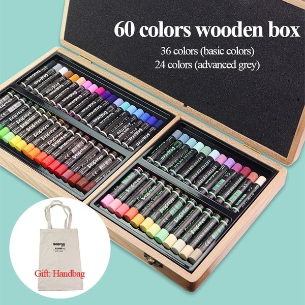 DelGreen Coffret cadeau en bois 60 couleurs Ensemble de peinture à l'huile de pastel à l'huile lourde Bâton de décoration Barra pill de pinturaArt En