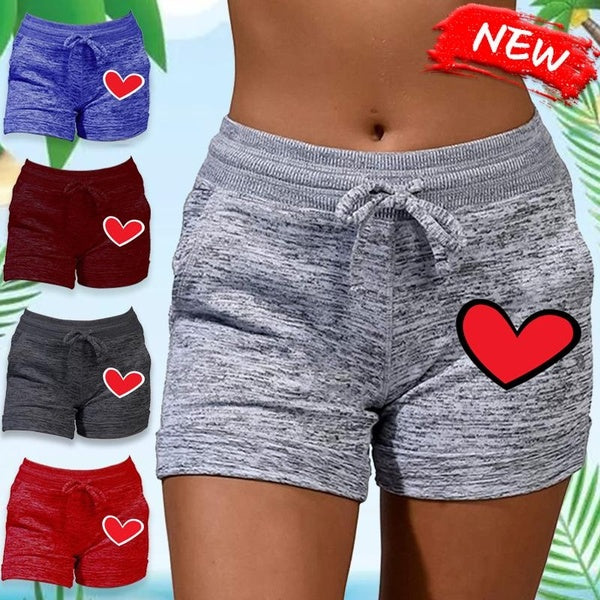 Hot Sale Heart Graphic Shorts Women's Cotton High Waist Yoga Dance Shorts Summer Quick-drying Sports Fitness Shorts Casual Plus Size Drawstring Wide