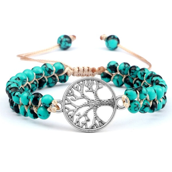 Femmes Naturel Bleu Turquoises Pierre Bracelet Bohême Infinity Arbre de Vie Charme Wrap Bracelets Tressés À La Main Hommes Bijoux