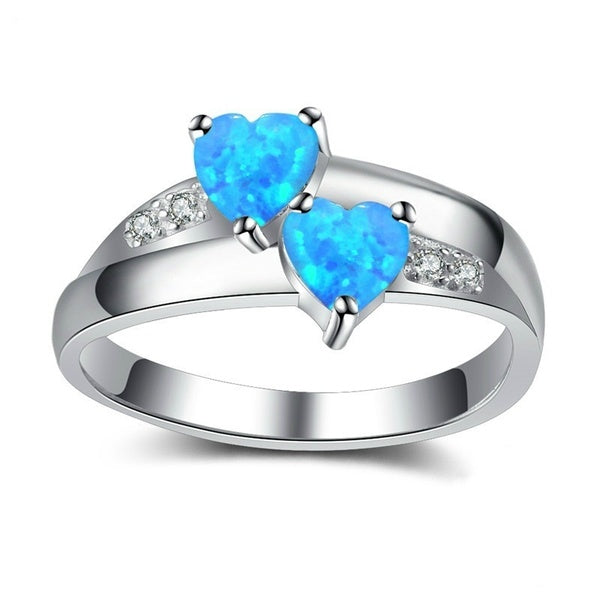 Fashion Lover Jewellery Heart Cutting Blue Fire Opal 925 Sterling Silver Ring Size 5 6 7 8 9 10 11 12