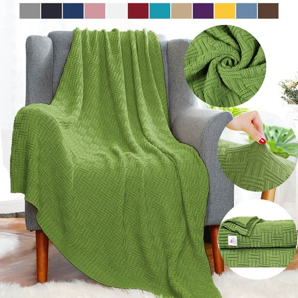 Soft 100% Cotton Knitted Blanket, Sofa Bed Couch Air Conditioning Home Travel Plane Bedspread Bedding Quilt