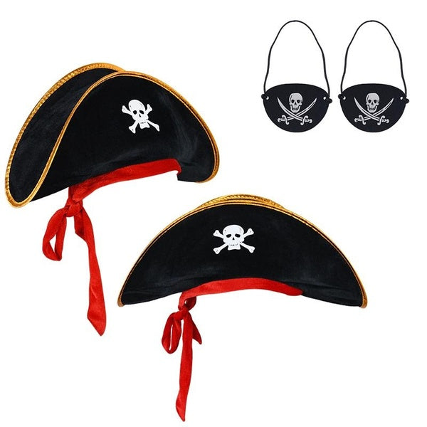 Pirate Hat Skull Print Pirate Captain Cap Pirate Accessories Party Hat for Halloween Cosplay Caribbean Pirate Hat with Eye Patch Matron Inn
