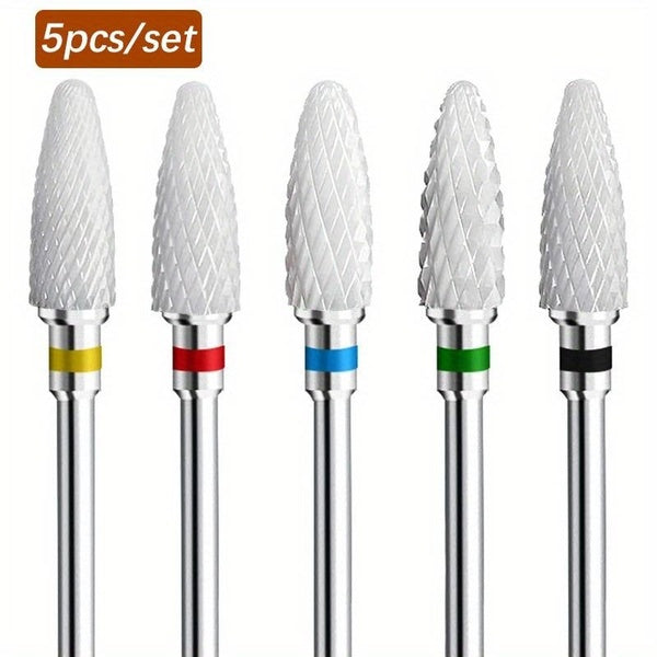 1-5 Piece Professional Ceramic Nail Drill Set - 3-32" Shank for Shaping, Polishing, and Removing Acrylic Gel Nails