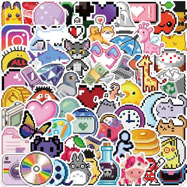 10-65Pcs Ins Style Pixel Stickers Pixel Art Style Sticker Graffiti Kids Toy Skateboard Car Motorcycle Bicycle Sticker Decals