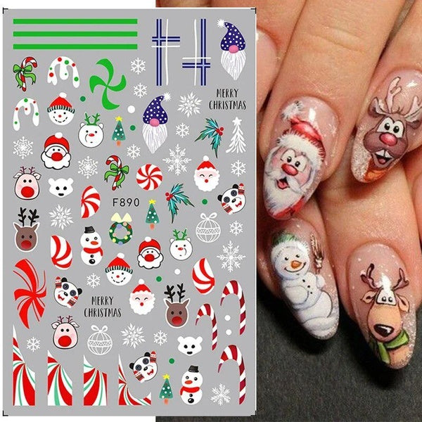 3D Christmas Nail Sticker Decals Winter Snowflake Holly Tangerines Cartoon Santa Bird Manicure New Year Nail Design Decoration