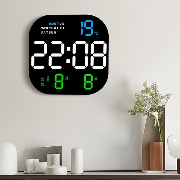 Horloge murale LED de 9 pouces, avec télécommande, affichage de la température, mode salon chambre à coucher, alarme bureau