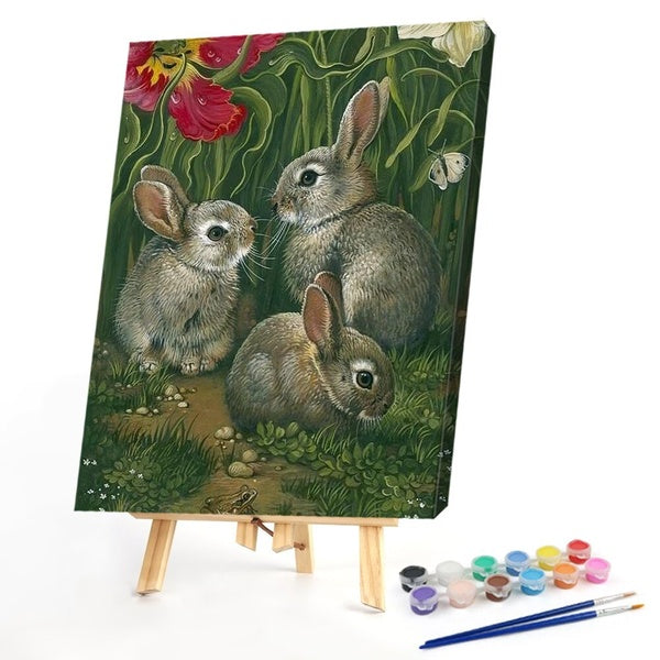 FIYO Three Rabbit Diy Paint by Numbers Kits for Adults and Kids Beginner on Canvas Fashion Oil Painting Wall Art for Gift( No Frame )
