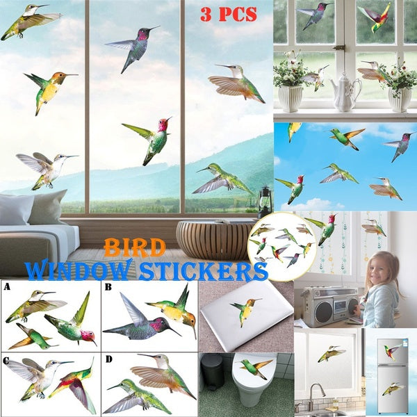 Cartoon Humming Bird Window Clings 3D Window Decor Decals Anti-Collision Cute Window Stickers Adhesive Window Film For Home Decor Gift Home Stickers