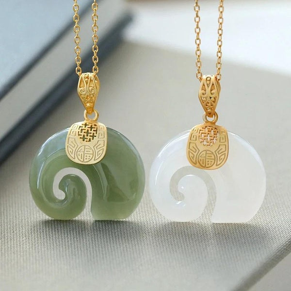 Boutique Natural Stone Hetian Jade Elephant Pendant Chain Necklace Choker Jewelry for Women Birthday Anniversary Gift Lucky Amulet