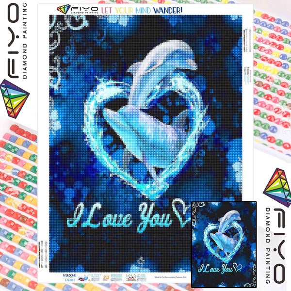 FIYO Dolphin Diamond Painting Kits For Adults DIY 5D Diamond Mosaic Diamond Painting Home and Kitchen Fashion Canvas Pictures Wall Decoration Gifts A