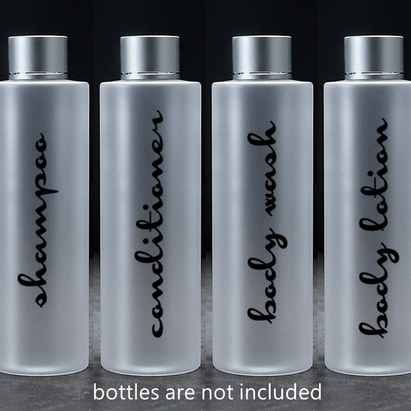 Shampoo Conditioner Body Wash Lotion Label Set, glass dispenser soap bottle vinyl decals, handwritten script style letter, body products, set of 4 La