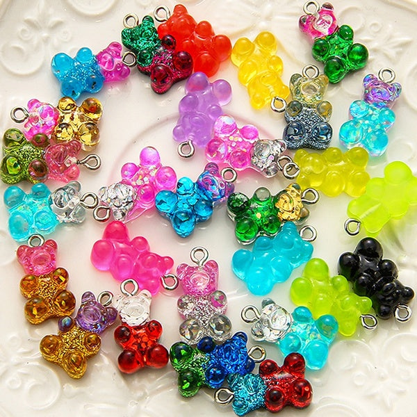 20 pièces arc-en-ciel dégradé gelée ours pendentif paillettes paillettes bonbons ours résine charme Cabochon bricolage boucles d'oreilles collier fai