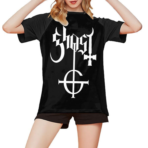 T-shirt de baseball à manches courtes pour femme avec logo fantôme du groupe de heavy metal, personnalisé, en polyester, imprimé, mxnsaa