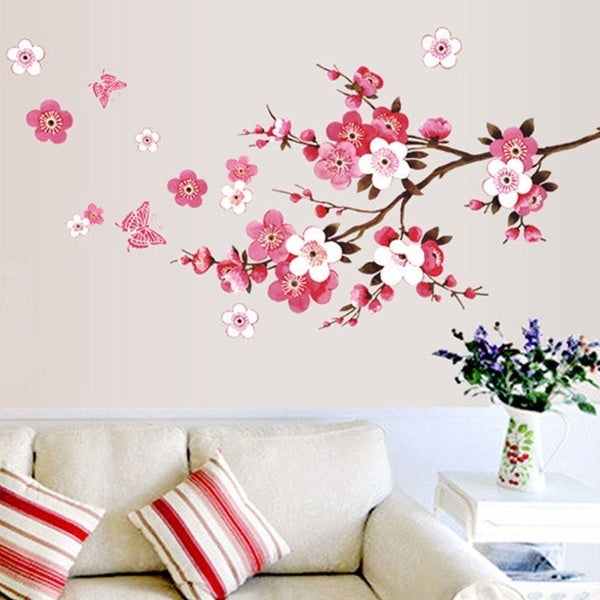 3D Beautiful Blossom Flower Butterfly Wall Paper Stickers Vinyl Art Decals Room Home Decor Wall Stickers Mural Decor