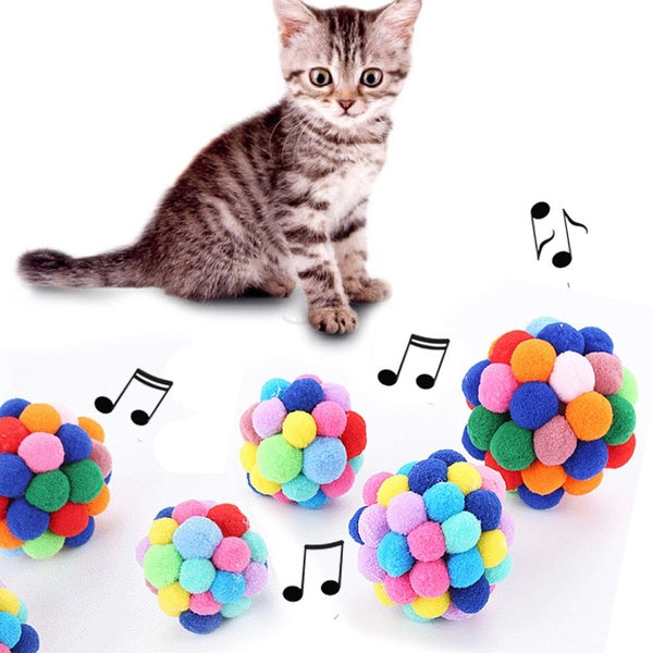 Pet Cat Toy Colorful Lovely Handmade Bells Bouncy Ball Interactive Toy Great for Fun and Entertainment