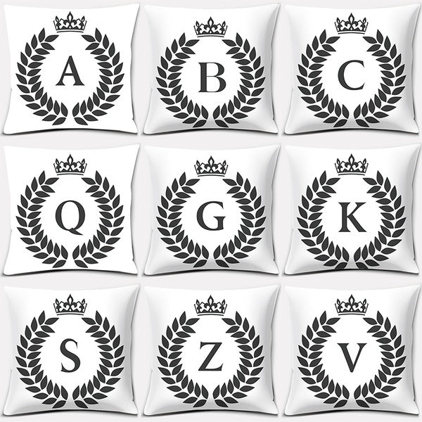 Black and white pattern letter series home decoration pillowcase square pillowcase home office decoration (45cm * 45cm)