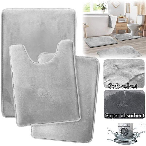 3 Pcs Bathroom Bath Mat Set Soft Velvet Memory Foam Bath Mat Super Absorbent Non Slip Dry Quickly Shower Carpets-Bathroom Rug and Contour Rug Set