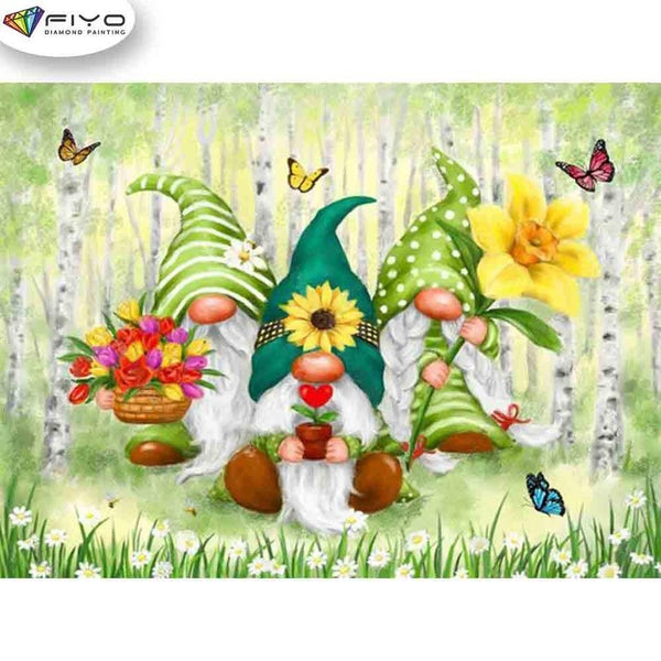 FIYO Christmas Dwarves and Yellow Flowers Diamond Painting Kits For Adults DIY 5D Diamond Mosaic Diamond Painting Home and Kitchen Fashion Canvas Pic