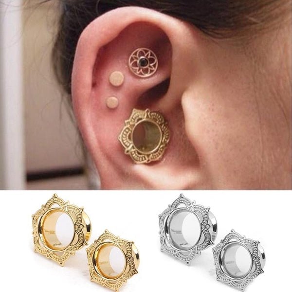 Or laiton Rose de Sharon chair Tunnel chanteur évasé bouchons d'oreille Piercing jauges 6mm-16mm corps bijoux cuivre Anti-allergie