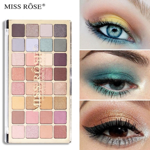 Miss Rose 32 Color Smoky Eyeshadow Palette Shiny Pearl Matte Large Earth Color Eyeshadow Waterproof Highly Pigmented Long Lasting Eye Cosmetics Makeu