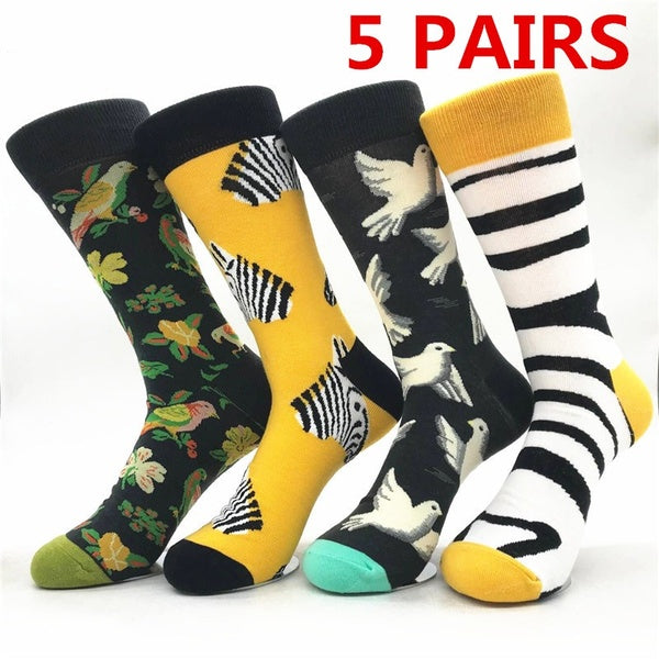1-2-5 Pairs Fashion Mens Socks,Soft Breathable Cotton Socks for Men