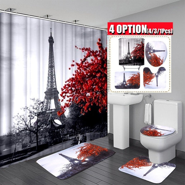 Household Supplies Beautiful Eiffel Tower Paris Print Bathroom Decoration Mildew-proof Waterproof Shower Curtain Non Slip Bathroom Pedestal Rug Toile